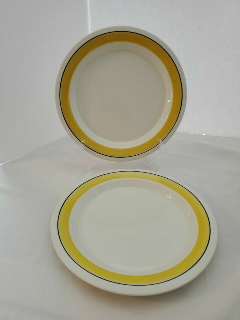 Read more about the article Arabia of Finland Faenza Yellow with Black Stripe Dinner Plate 10” – Set of 2