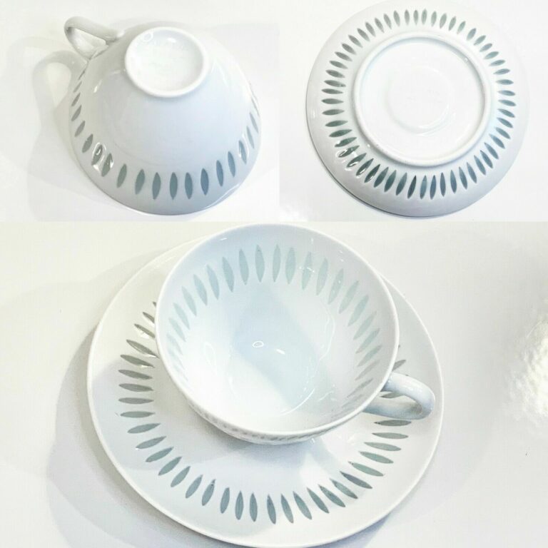 Read more about the article ARABIA FINLAND Rice Grain MCM Demitasse Cup Saucer Friedl Holzer-Kjellberg Vtg