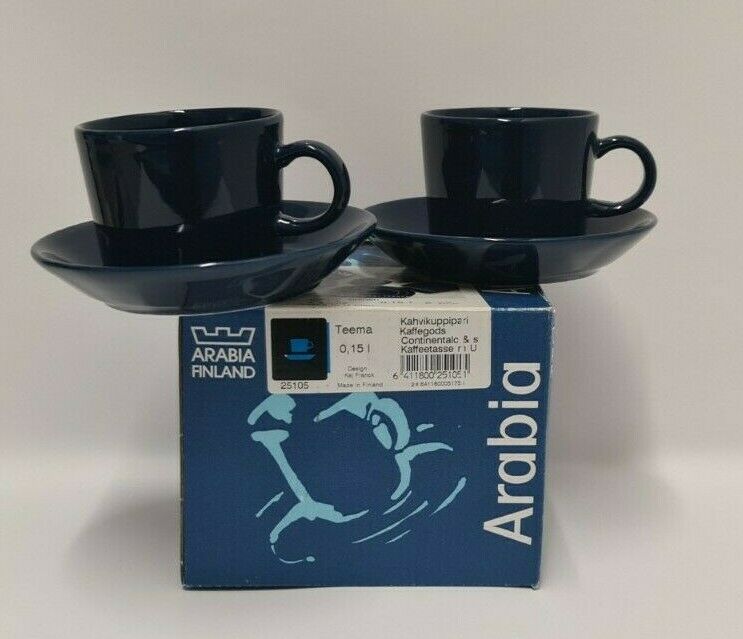 Read more about the article Kaj Franck Teema Blue Cups and Saucers  Arabia Finland  Original Box