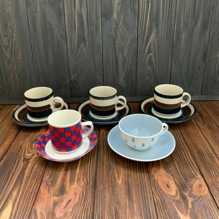 Read more about the article Arabia Finland eclectic set Kaira Donna Tammi pattern teacup coffee cup plate