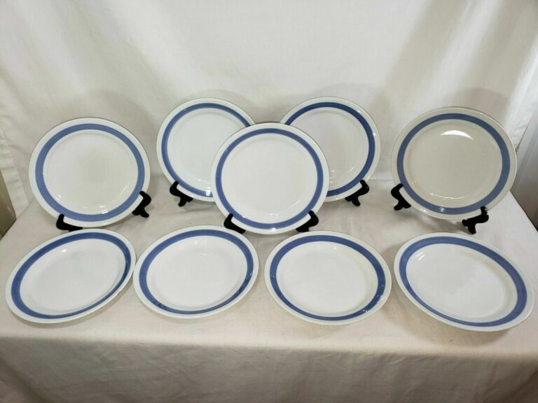 Read more about the article Arabia Finland Blue Ribbon 9x Lot: 7.5″ Breakfast / Salad Plates – Pipe Stamp