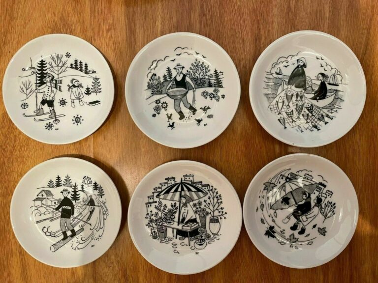 Read more about the article Arabia Finland Set of 6 Small Wall Plates Emilia Raija Uosikkinen