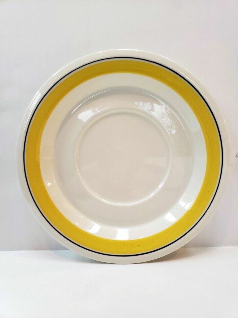 Read more about the article Arabia of Finland Faenza Yellow with Black Stripe Saucer Plate 6.5″