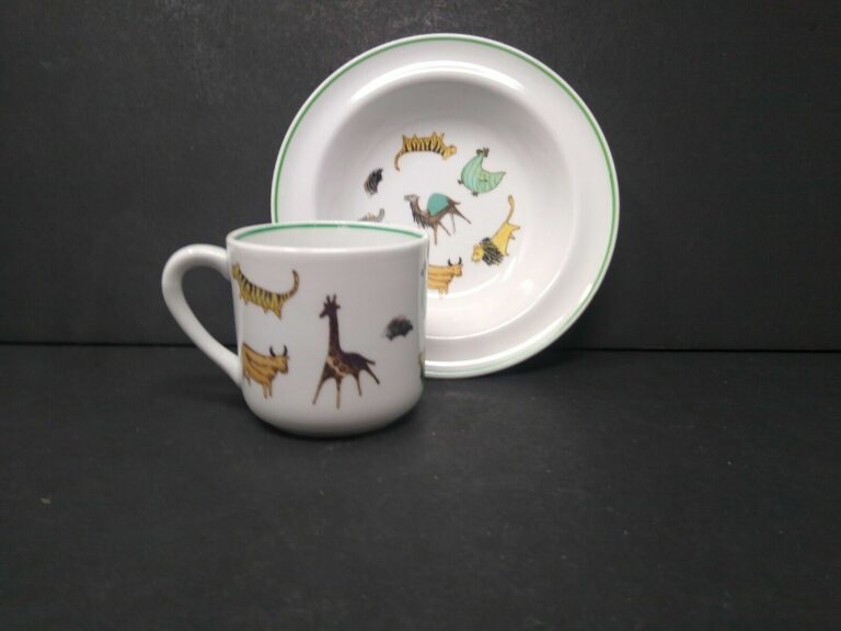 Read more about the article Vintage Arabia Finland Child’s 2 Piece Set “Animals On Parade” Cup And Bowl