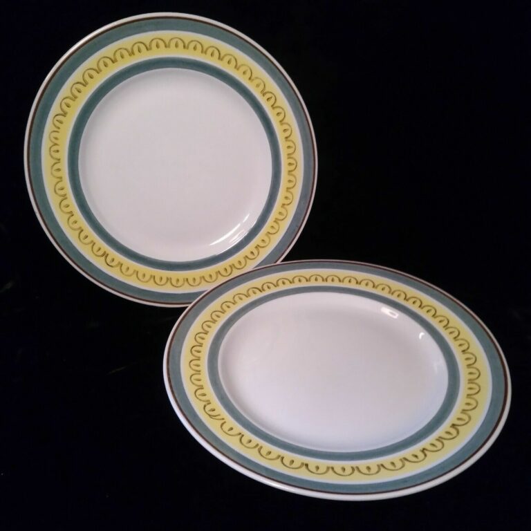 Read more about the article ARABIA FINLAND CROWNBAND lot of 2 Handpainted Dinner Plates  10 3/8”