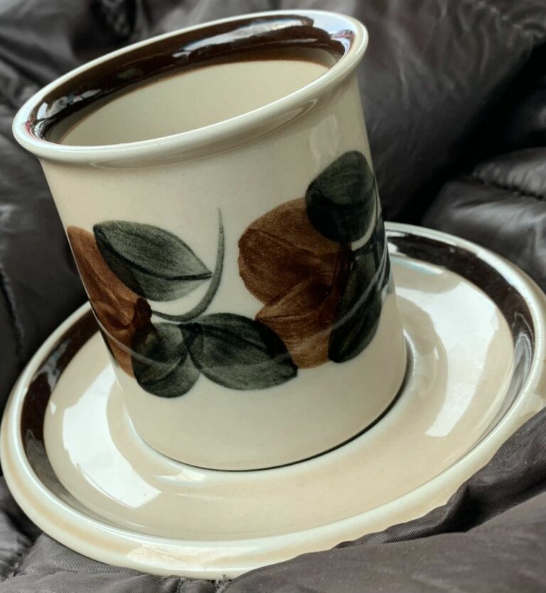 Read more about the article Arabia Finland Ruija Troubadour Coffee CUP and SAUCER Set Fruit Leaves Pottery