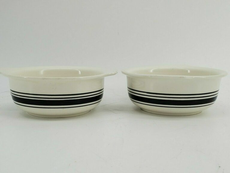 Read more about the article Arabia of Finland Faenza 28 Black Stripe Vintage 70s Lugged Cereal 2 Bowls 6 3/8