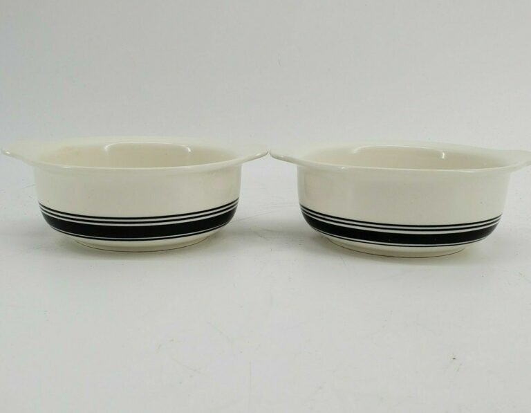 Read more about the article Arabia of Finland Faenza 9 Black Stripe Vintage 70s Lugged 2 Cereal Bowls 6 3/8″