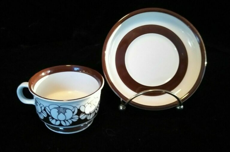 Read more about the article Arabia Finland Katrilli Demitasse Espresso Cup and Saucer Brown and White Flower