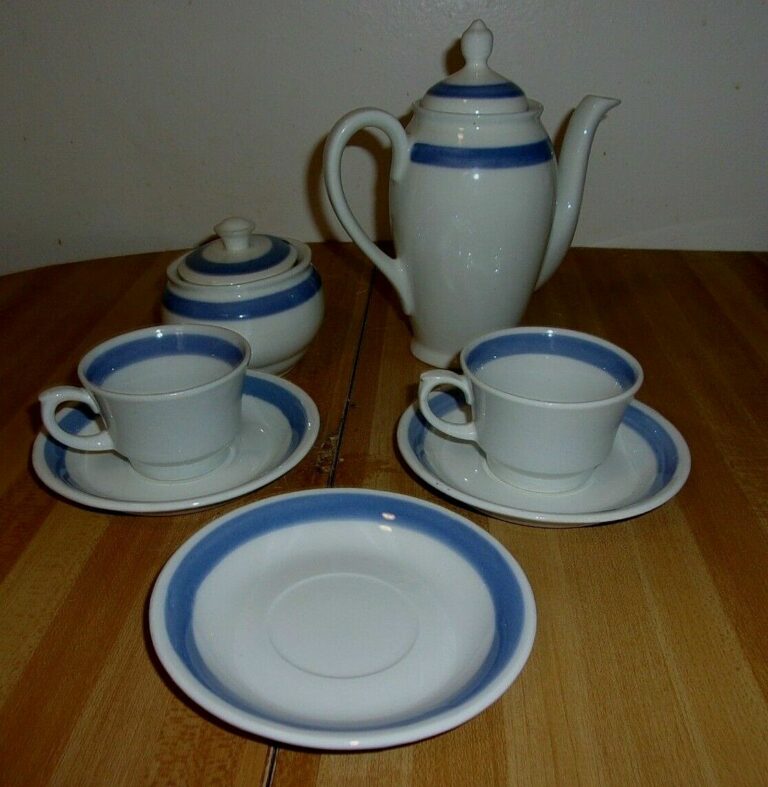 Read more about the article Arabia demitasse Ribbons Blue demitasse tea set made in Finland set (9 pieces)