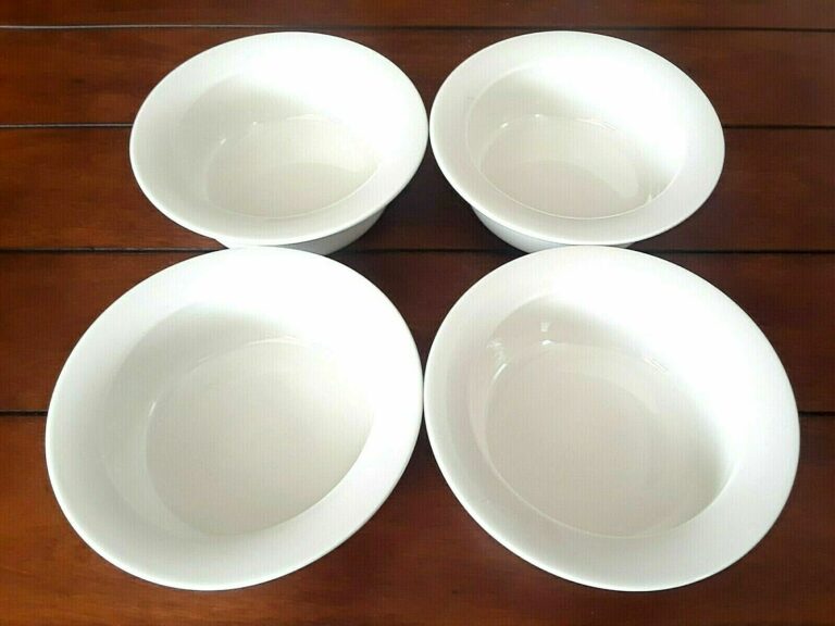 Read more about the article Arabia Finland Arctica Set of 4 White Cereal Soup Bowls Dishwasher Safe 6 1/4″