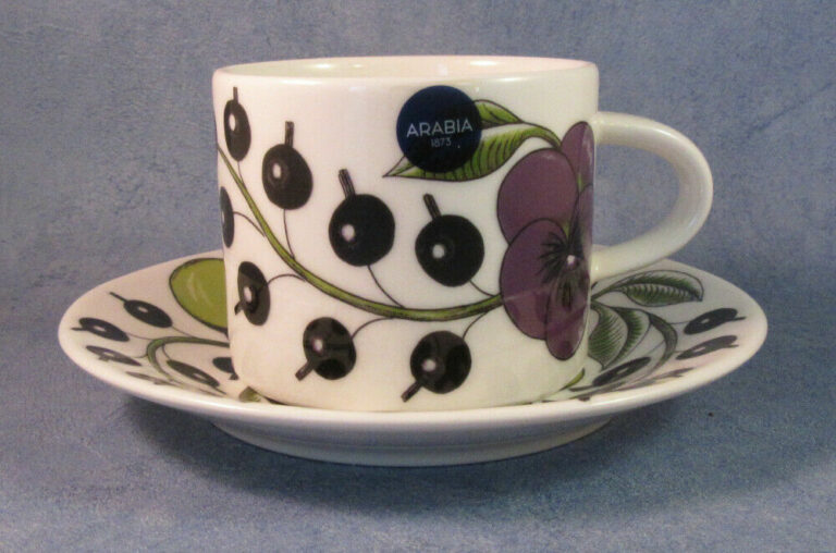 Read more about the article ARABIA  FINLAND Birger Kaipiainen Purple Paratiisi  Coffee Cup and Saucer NEW