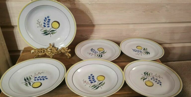 Read more about the article Arabia/Finland/Windflower/Set of 3 Dinner Plates @ 3 Soup Plates/Olga Osol/50s/