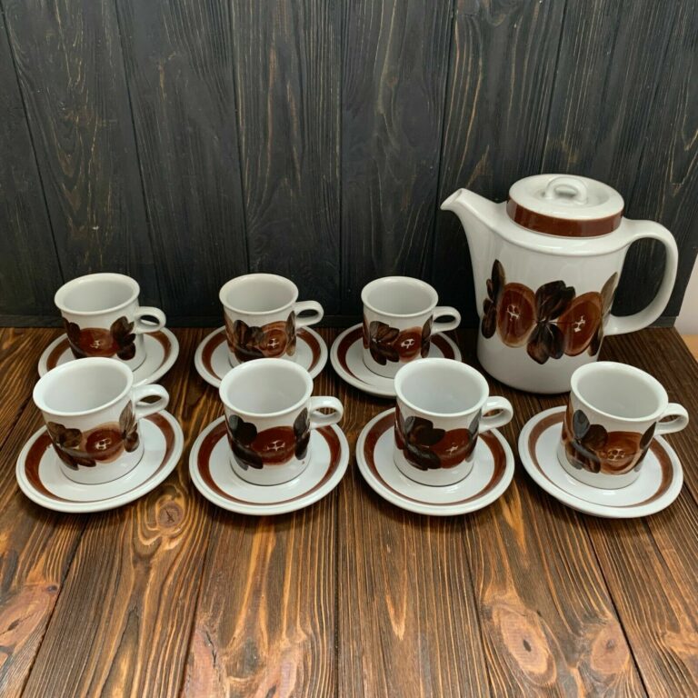 Read more about the article Arabia Finland Rosmarin vintage coffee cup pot set anemone Brown tea pottery