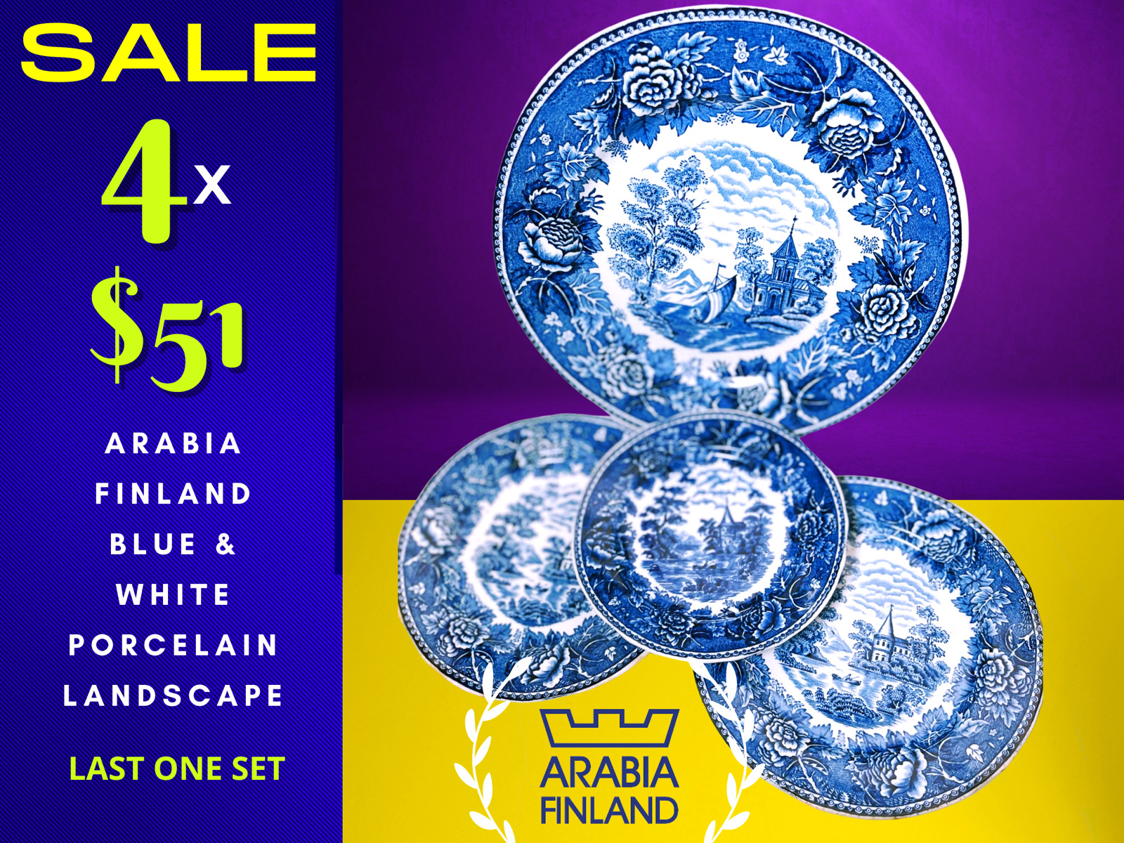 Read more about the article ARABIA Finland Blue and White Porcelain 4 Round Plate ~ Landscape