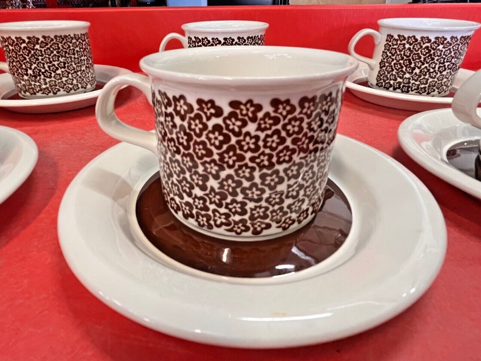 Read more about the article Arabia Faenza Little Brown Flower Cup And Saucer Finland. Set of 6