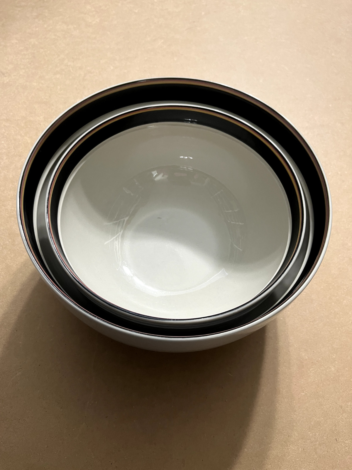 Read more about the article Reimari Arabia Finland Inkeri Leivo Black Rim Mixing Serving Bowls 2 Piece