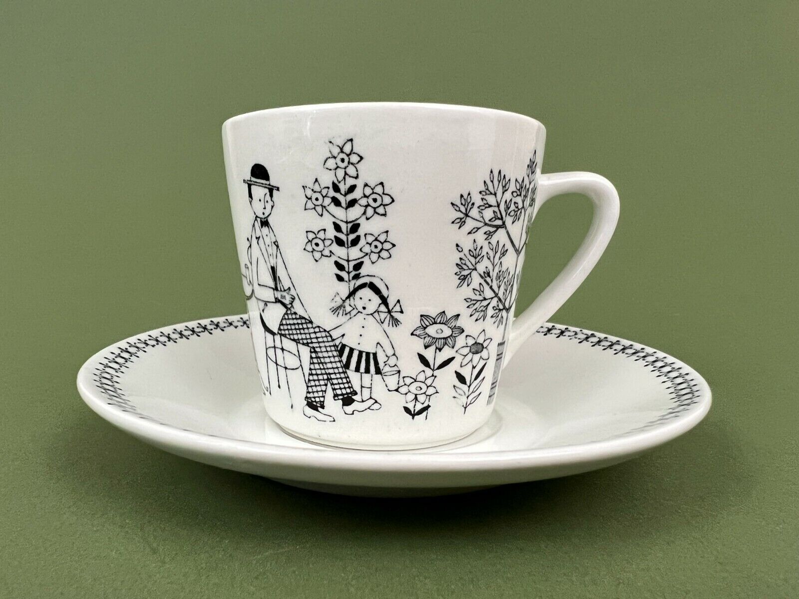 Read more about the article Vintage Arabia Finland Emilia Pattern Flat Demitasse Cup and Saucer Set 2 1/2”