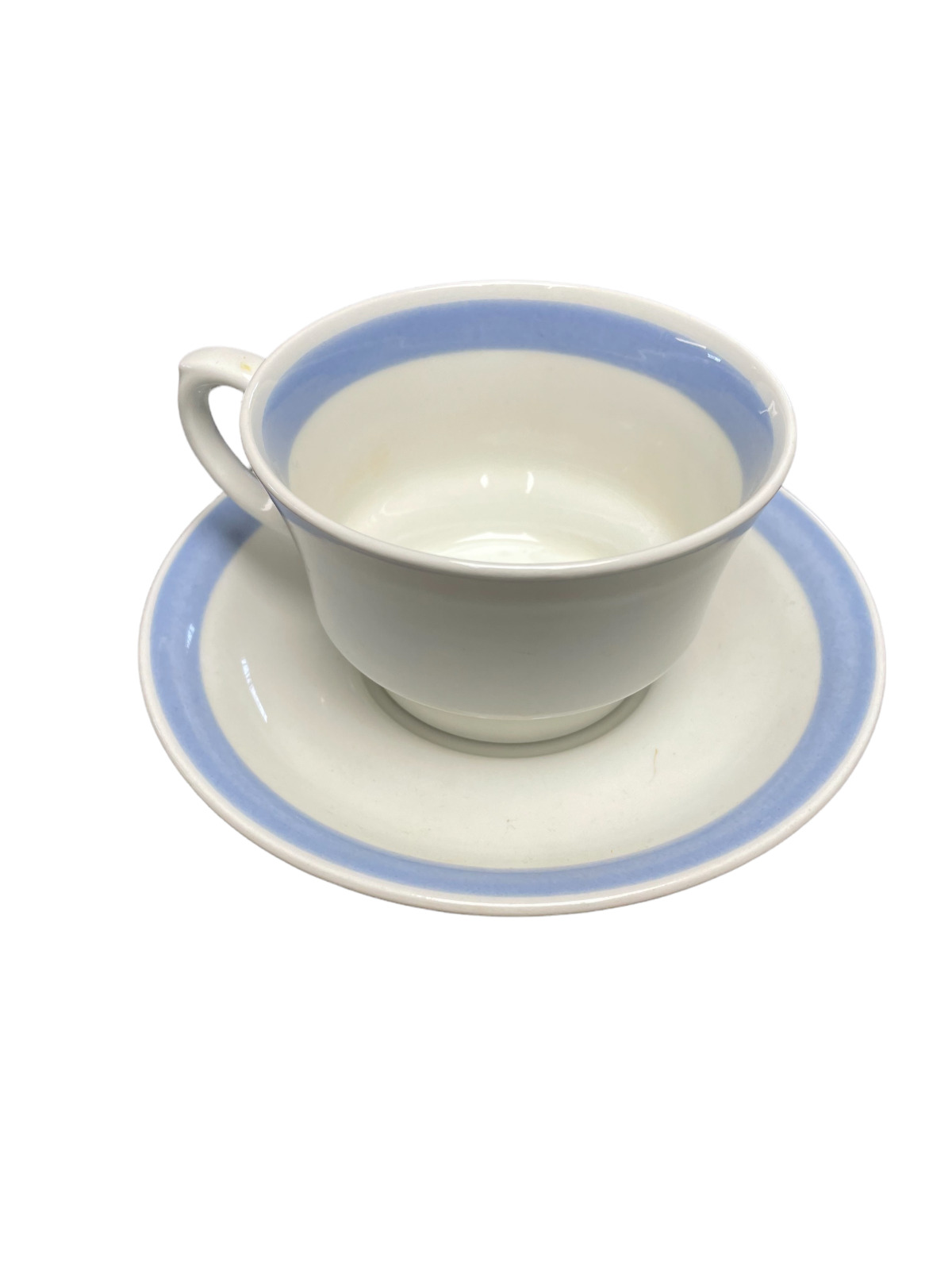 Read more about the article Arabia Finland Blue Band Stripe Ribbons White Demitasse Coffee Tea Cup and Saucer