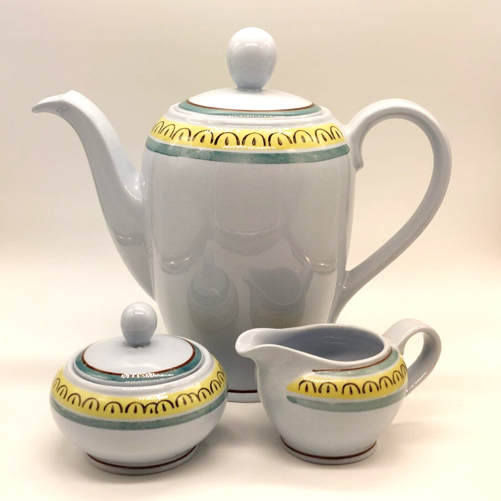 Read more about the article Vintage Arabia Finland Crownband Crown Band Coffee Set Pot Creamer Sugar Bowl