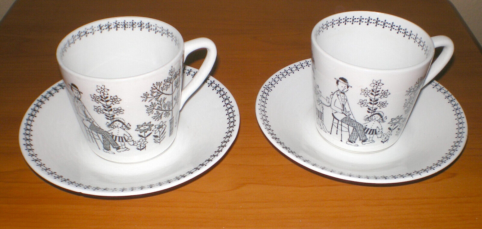 Read more about the article Vintage Arabia Finland EMILIA Set 2 Tea Coffee Cups  and Saucers Raija Uosikkinen