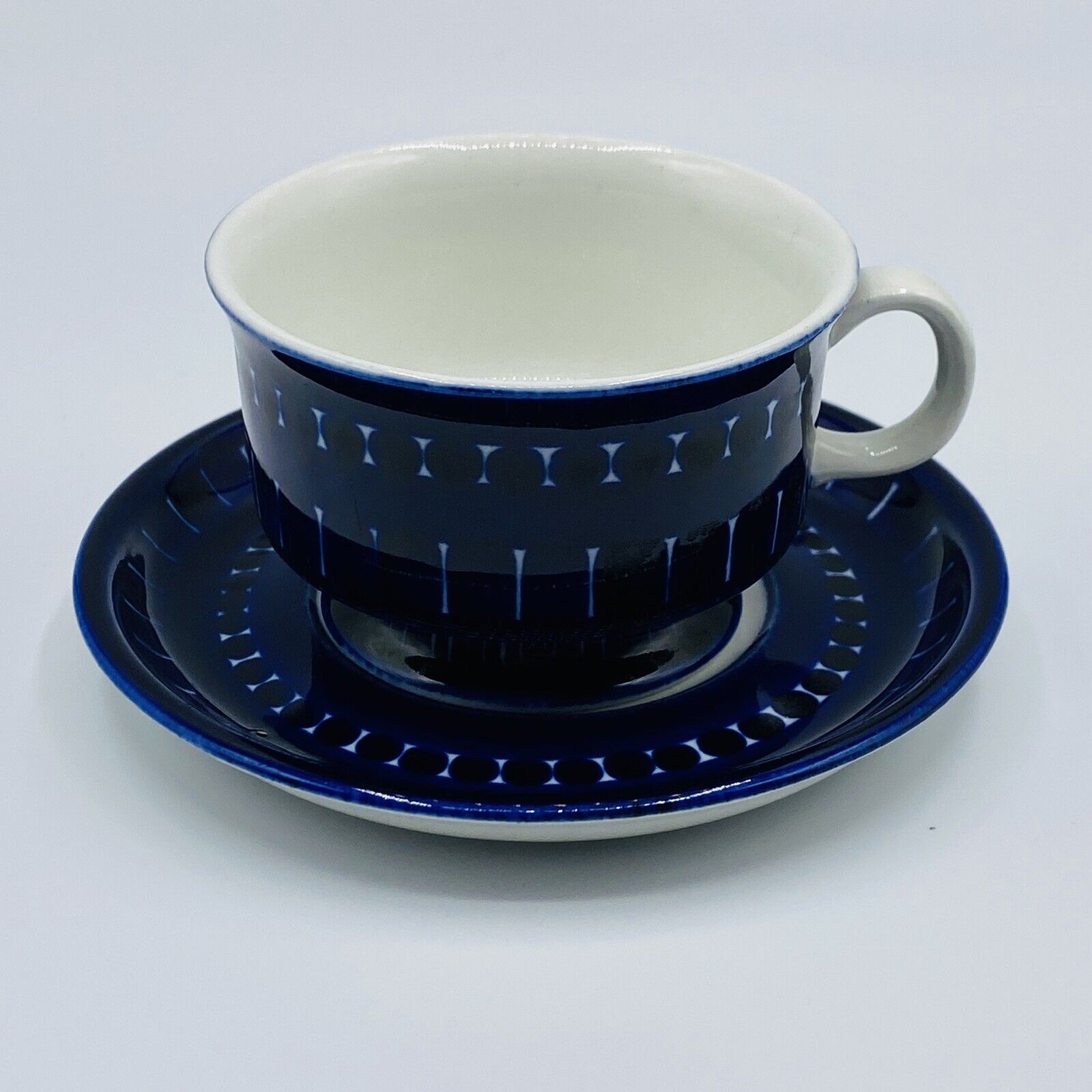 Read more about the article Vintage MCM Arabia Finland Valencia Demitasse Cup and Saucer Ulla Procope Cobalt