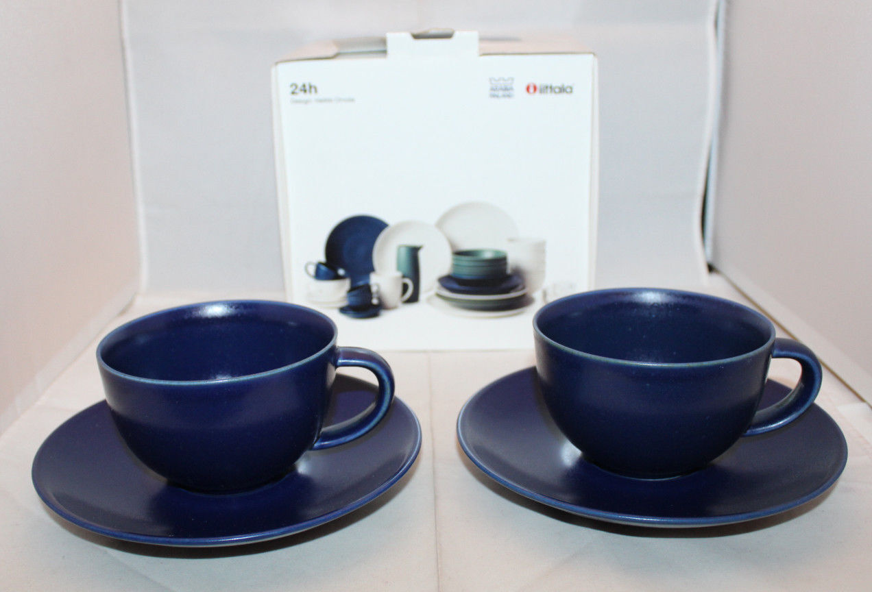 Read more about the article Iittala Arabia Finland 24h Coffee Cup Saucer Set of 2 Heikki Orvola Matte Blue B
