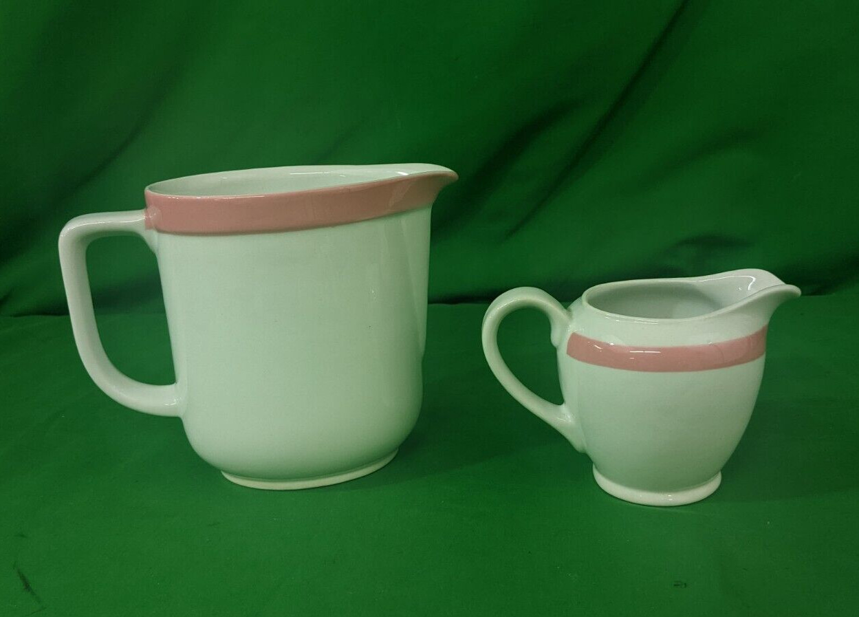 Read more about the article ARABIA OF FINLAND PINK RIBBONS 5 1/2 INCH TALL PITCHER AND CREAMER