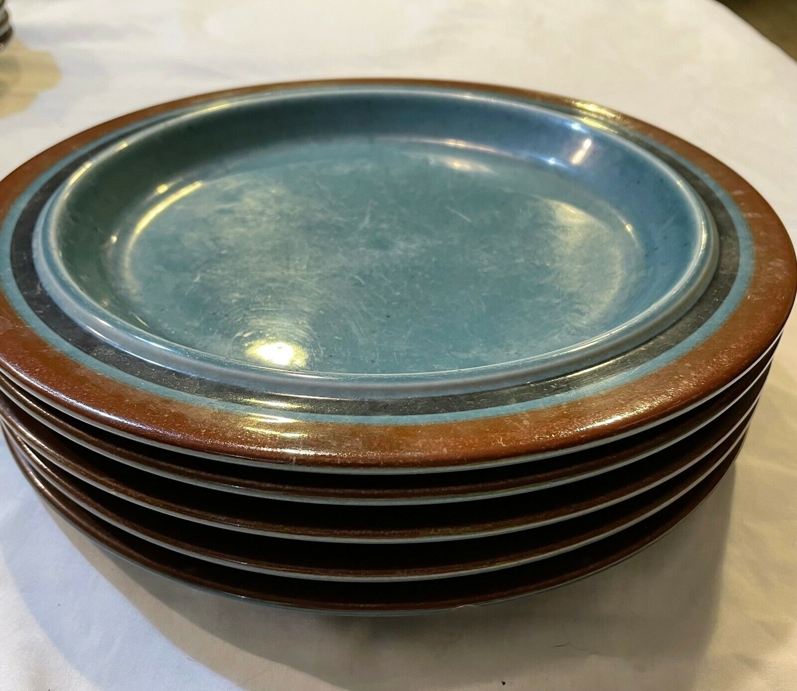 Read more about the article Set of 5 Arabia Finland Meri Blue Dinner Plates  10″  Vintage MCM