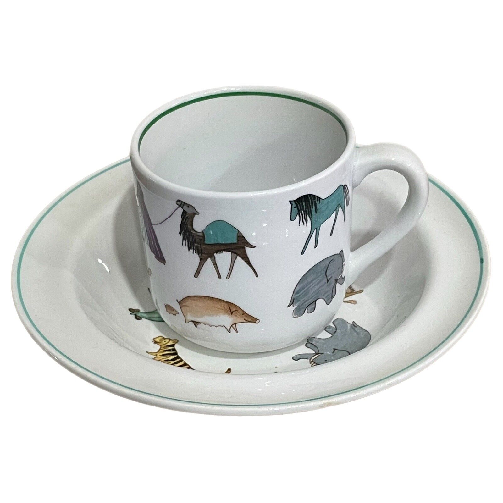 Read more about the article Arabia Finland Porcelain Cup And Bowl Zoo Animal Parade MCM Anja Jurrikkala