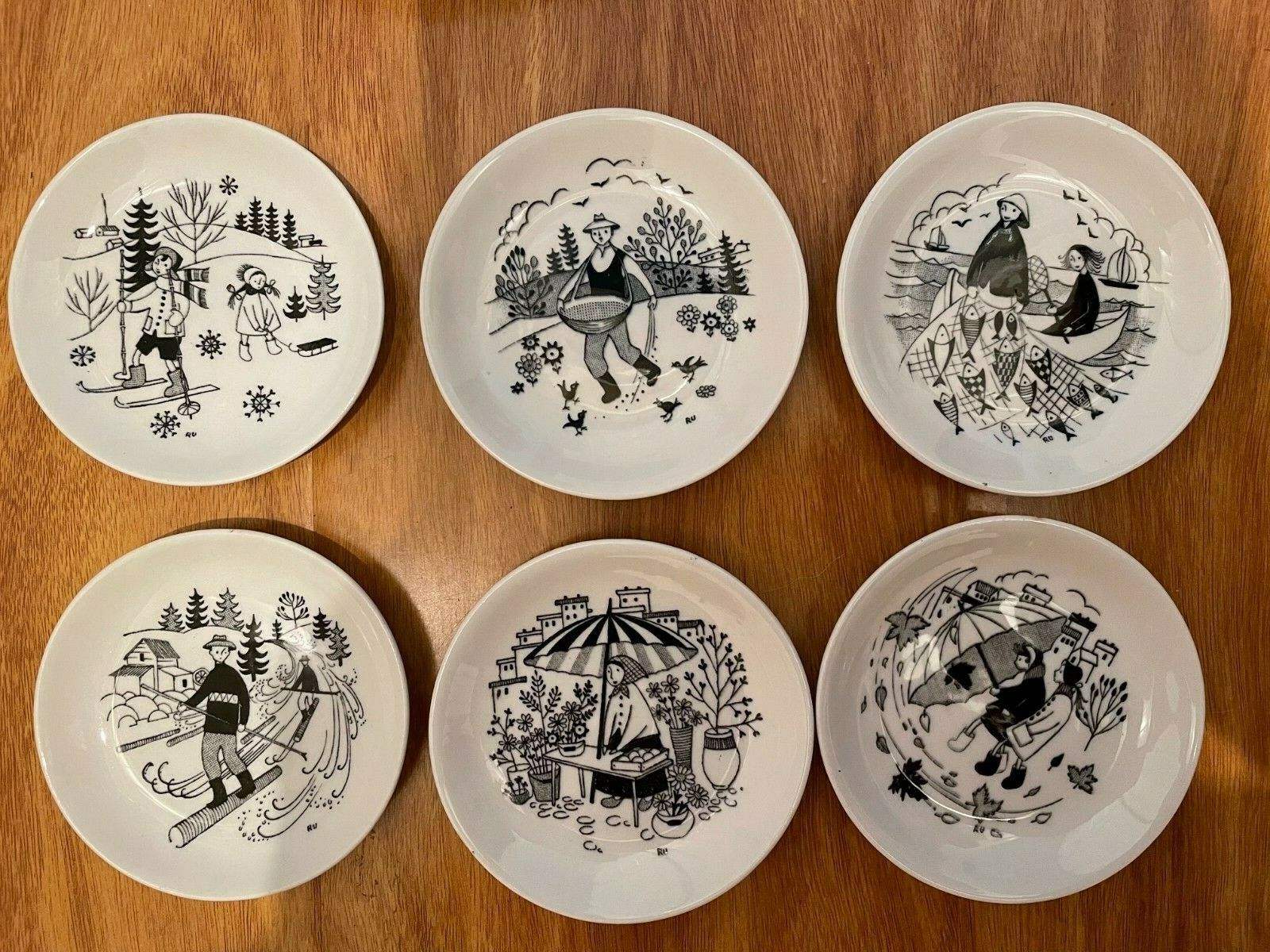 Read more about the article Arabia Finland Set of 6 Small Wall Plates Emilia Raija Uosikkinen