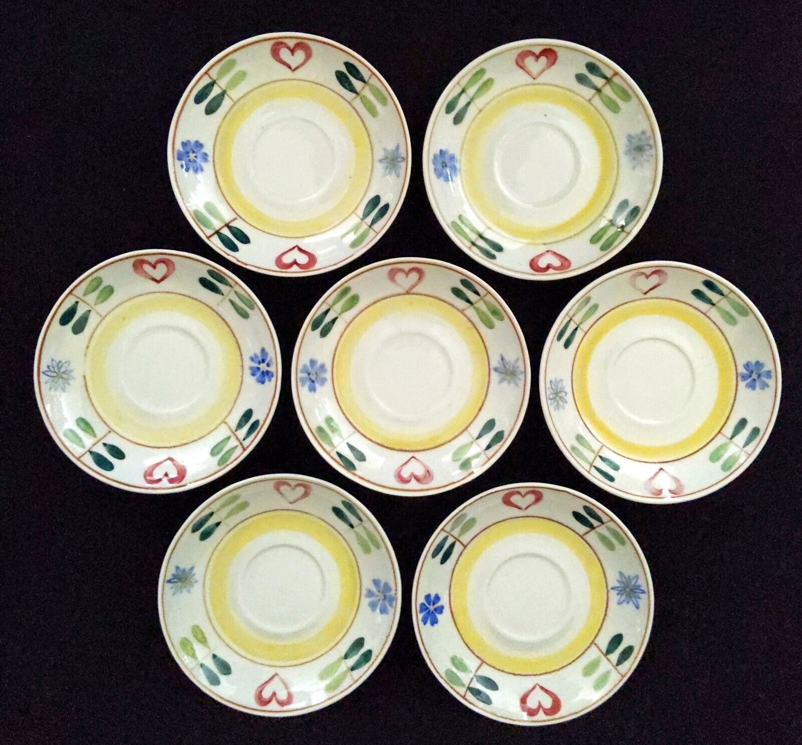 Read more about the article (7) Arabia Finland ~ PIRTTI ~ Demitasse Cup Saucers (no cups) ~ Hearts and Flowers