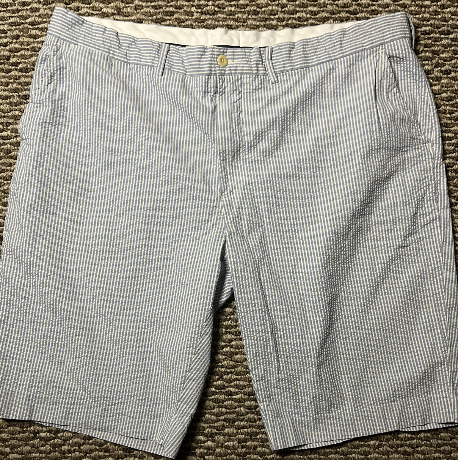 Read more about the article Polo By Ralph Lauren 38w Blue and White Striped  Seersucker Shorts