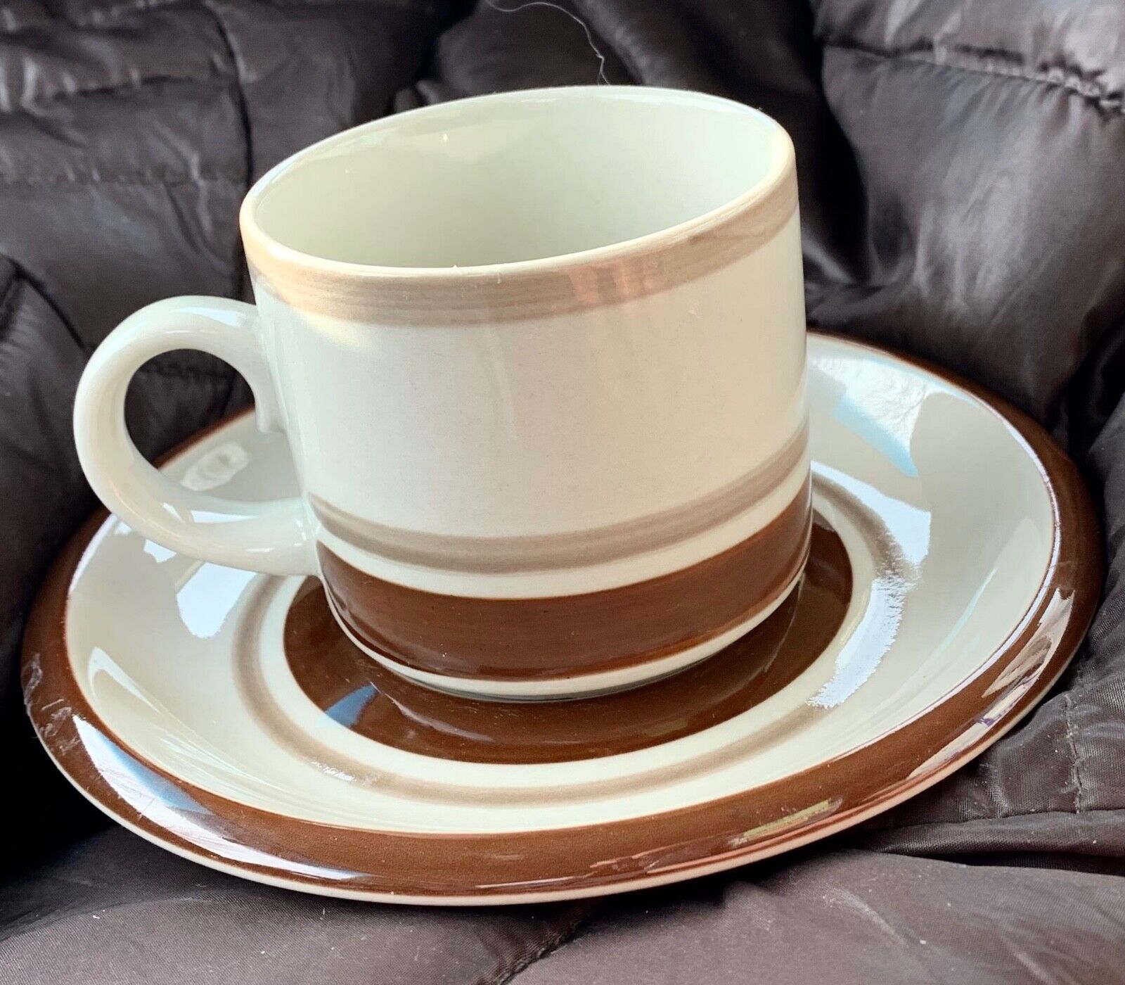 Read more about the article ONE Coffee Brown and Cream Color Arabia of Finland Pirtti Coffee CUP and SAUCER Set