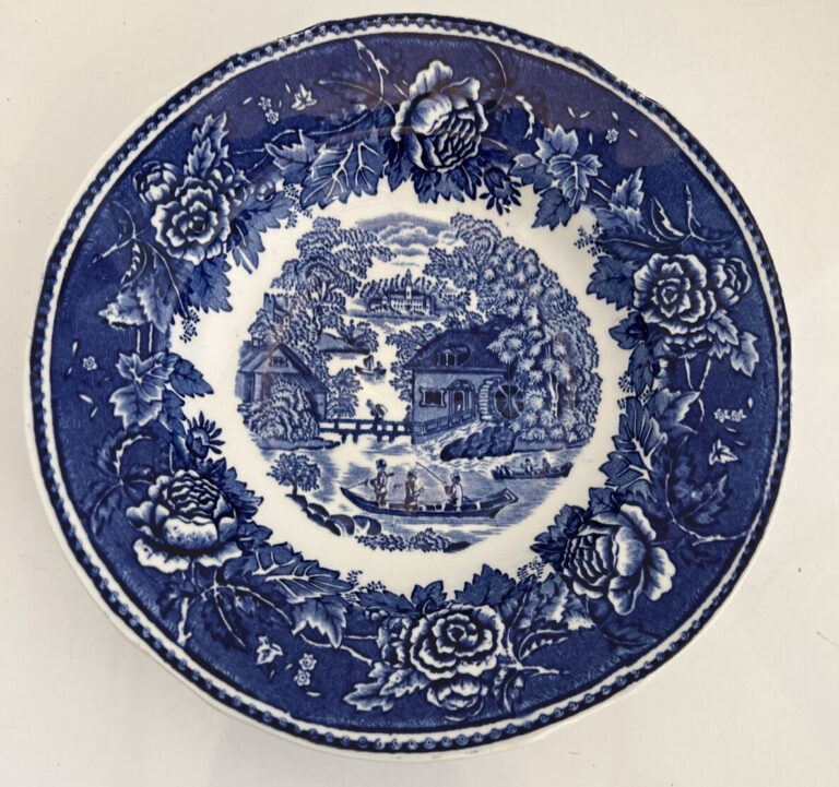 輪 さま】* old arabia ❀ ブルー＆白いお花 cake plate 日産純正カ