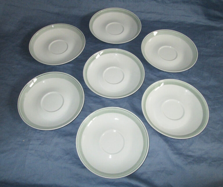 Read more about the article ARABIA Suvi set of 7 handpainted saucers.  Finland. 5 3/4″