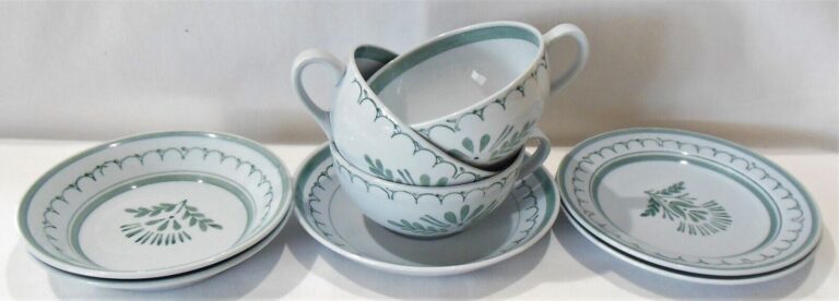 Read more about the article Arabia of Finland Green Thistle Mixed Set 8 Pieces Cups Saucer Berry Bowls Side