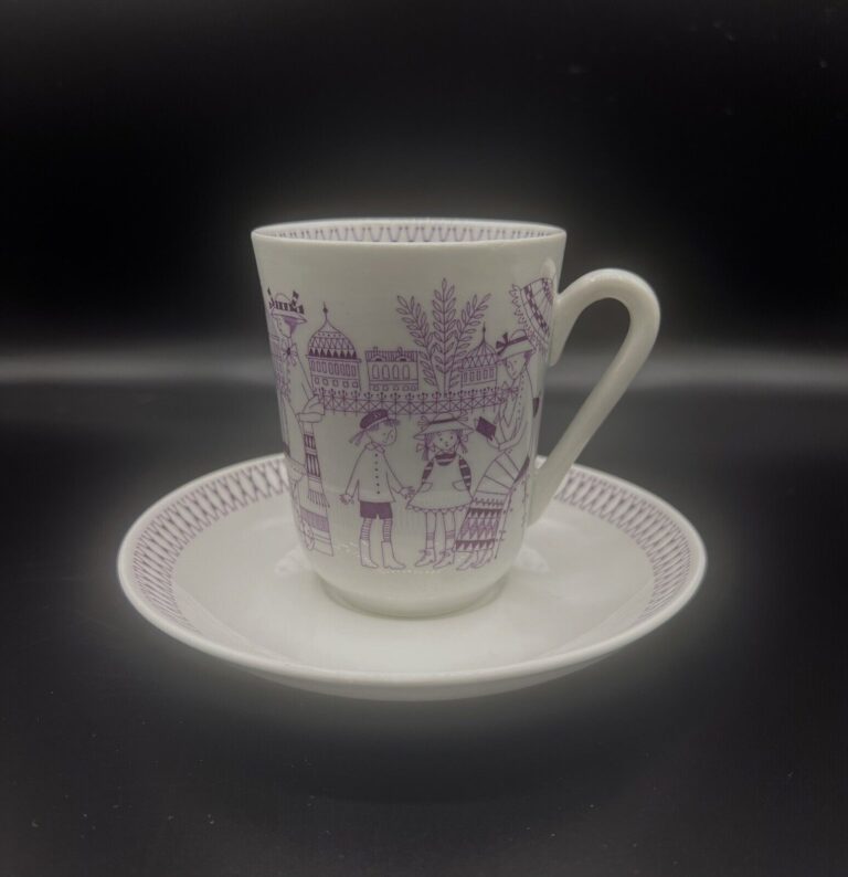 Read more about the article SUPER RARE! Arabia Finland Vintage Cocoa Cup and Saucer Emilia Pattern Violet