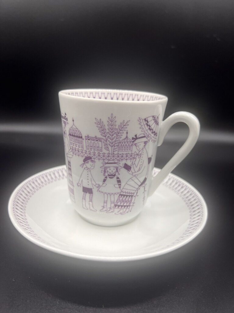 Read more about the article SUPER RARE! Arabia Finland Vintage Cocoa Cup and Saucer Emilia Pattern Violet