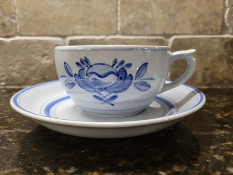 Read more about the article Arabia Finland “Blue Rose” Cup and Saucer PTD Handle