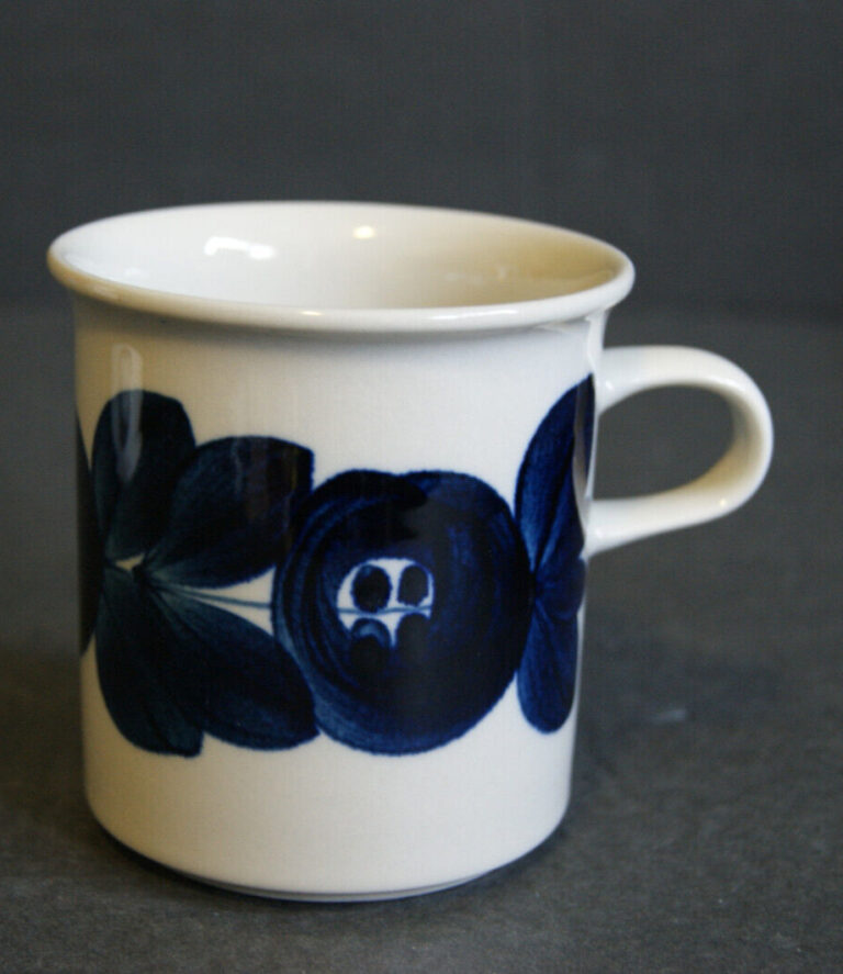 Read more about the article Arabia Finland Anemone Blue Floral Print Mug with Small Handle Mid Century 8 oz