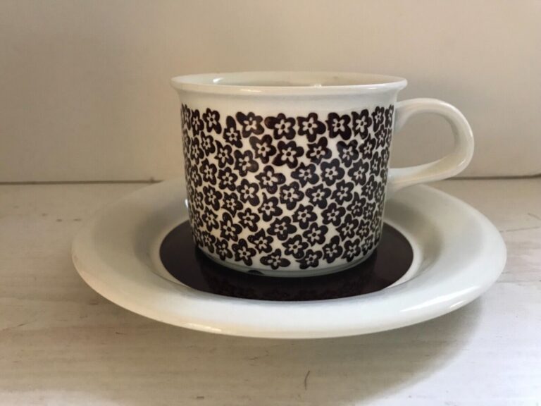 Read more about the article Vintage 70s Arabia Finland FAENZA Cup and Saucer Brown Flowers Inkeri Leivo