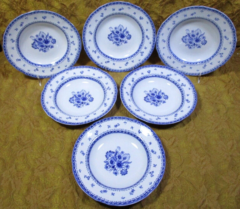 Read more about the article 6 ARABIA of Finland FINN FLOWER Blue LARGE 9″ rimmed soup bowls