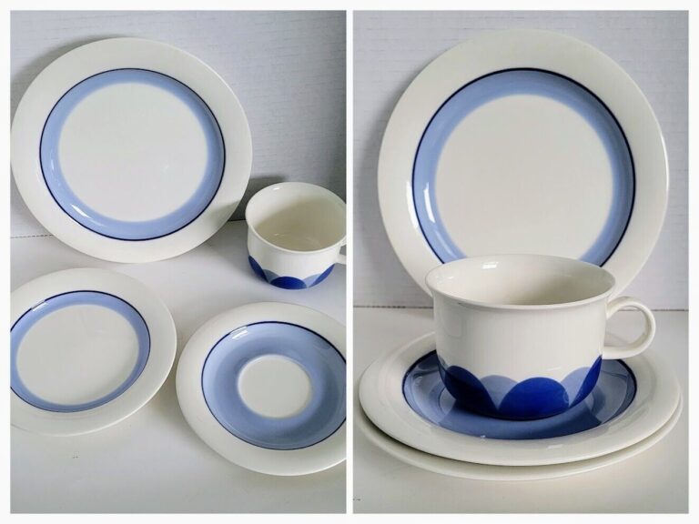 Read more about the article Arabia Finland Pudas Arctica Tea Cup Saucer  Dessert  Bread Plate Set Beautiful