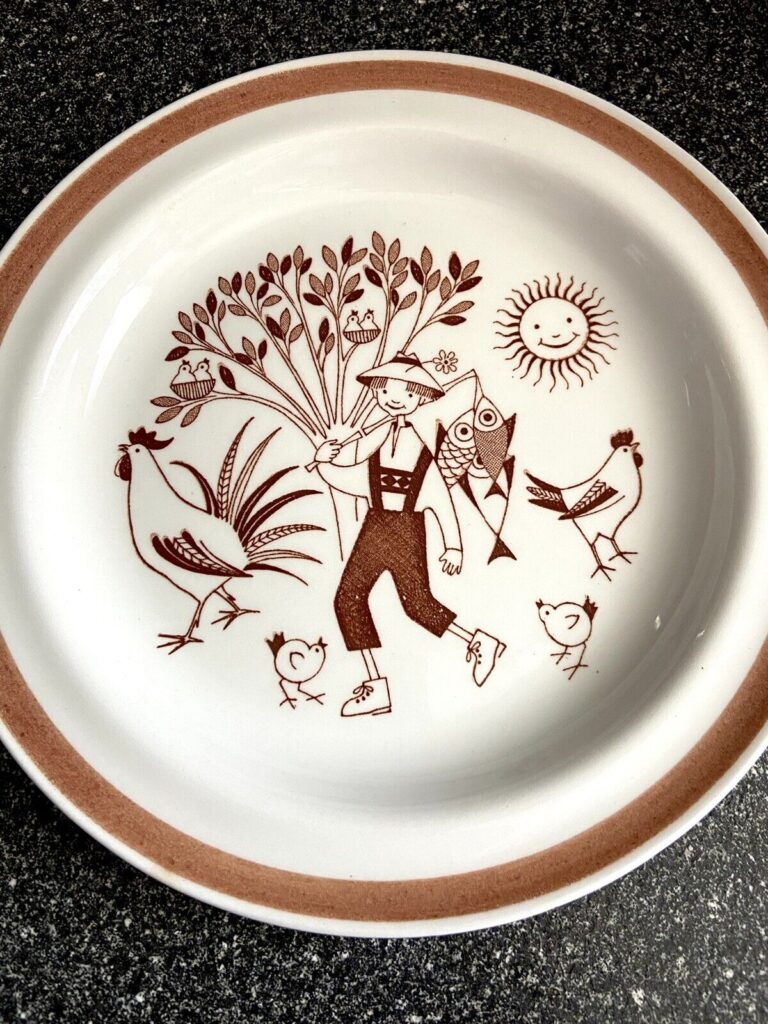 Read more about the article Vintage Arabia Finland Plate Emilia Boy with Fish 7.75” Salad Dessert Plate EC