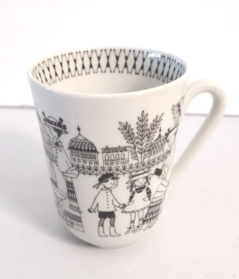 Read more about the article Arabia Finland Emilia Black White Tea Cocoa Coffee Cup 1962? Women W/ Children