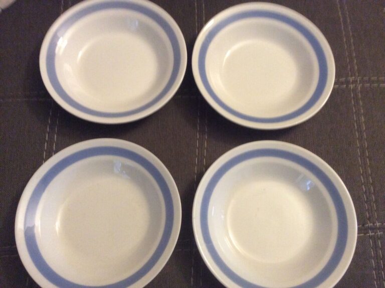 Read more about the article Vtg (Set of 4) Arabia Ribbons Blue- Finland -7 1/4″ Bowls