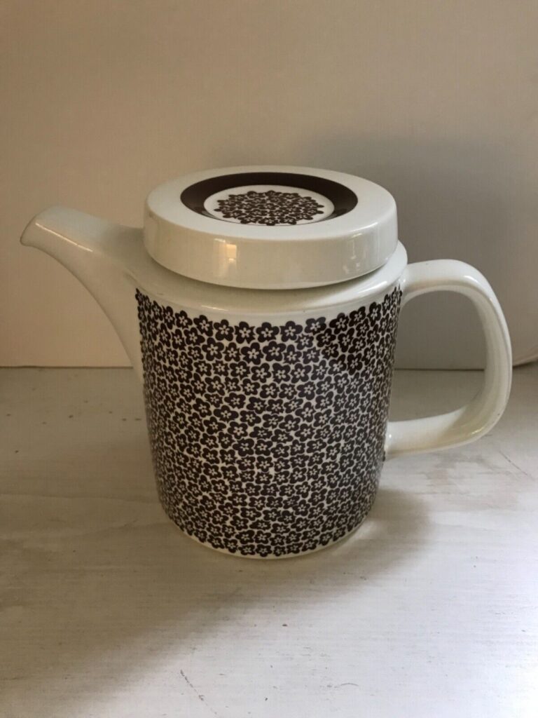 Read more about the article Vintage 70s Arabia Finland FAENZA Coffee Pot w/Lid Brown Flowers Inkeri Leivo