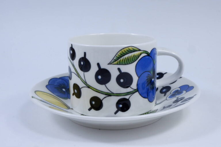 Read more about the article Reprint Arabian Paratiisi Yellow Tea Cup Saucer 1970 Arabia Finland