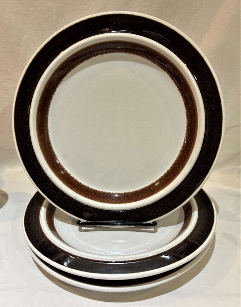 Read more about the article Set of 2 Arabia Finland Rosmarin Dinner Plates 10″ Brown Anemone EUC